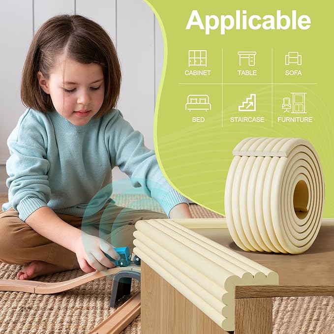 Baby Proofing Wall Corner Protector,Edge Guard Corner Protector,6.56ft Thinken Soft Corner Protectors Pre-Taped Soft Rubber Foam Edge Cushion for Furniture (Coffee Brown, 6.56Ft x 7.8" W x 0.47" Th)