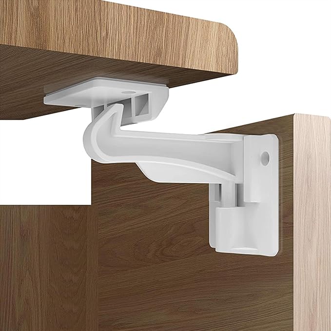 10 Pack Upgraded Invisible Baby Proofing Cabinet Latch Locks - No Drilling or Tools Required, Children Proof Cupboard Drawers Latches, Works with Most Cabinets and Drawers - Adhesive Easy Installation