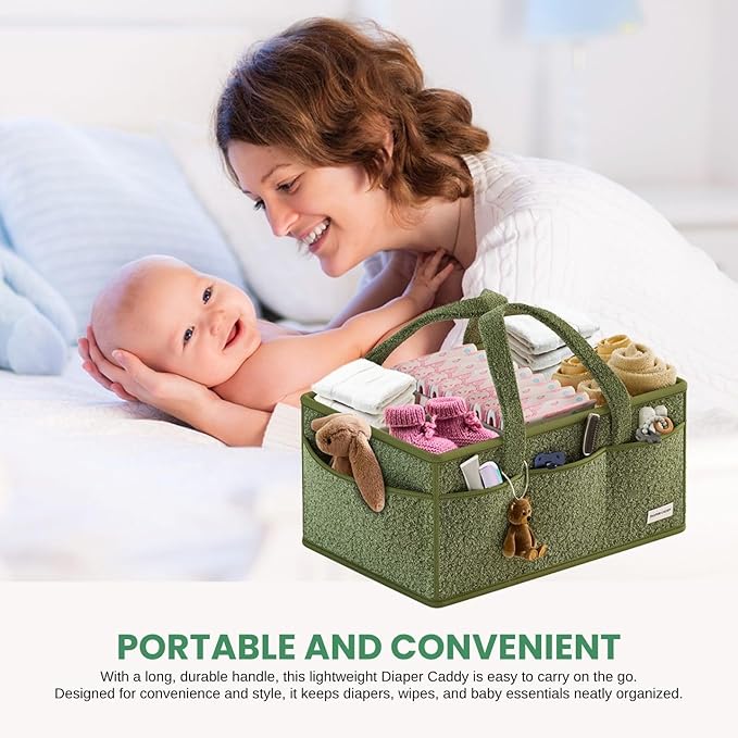 BREEZYBUBS Large Diaper Caddy Organizer with Dividers - Baby Basket for Nursery and Changing Table - Portable Storage with Strong Handles for Diapers, Wipes and Newborn Essentials