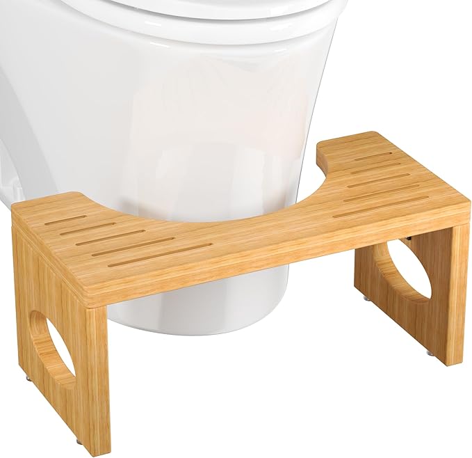 7 Inch Bamboo Toilet Stool, Foldable Poop Stool, Bathroom Step Stool Squat (Natural)