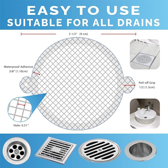 Hair Catcher Shower Drain Disposable Mesh Stickers, 35 Pack