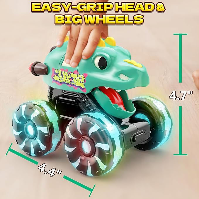 Intoypad Green Dino Monster Truck – LED Light-Up Press and Go Toy Car for Toddlers Age 2 3 4 5 – Dinosaur Truck with Flashing Wheels and Chomping Mouth for Boys and Girls