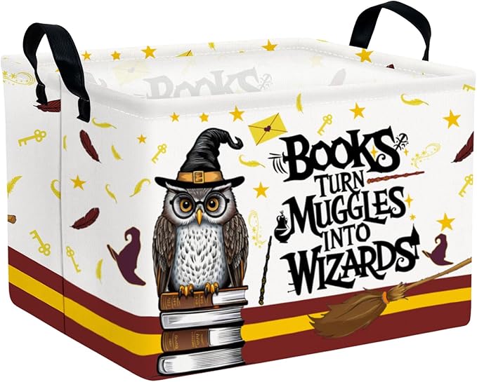ASKETAM Kid Rectangle Magic Decor Basket Nursery Baby Gift Basket Feather Hat Book Broomstick Toy Storage Bin (Wand Owl)