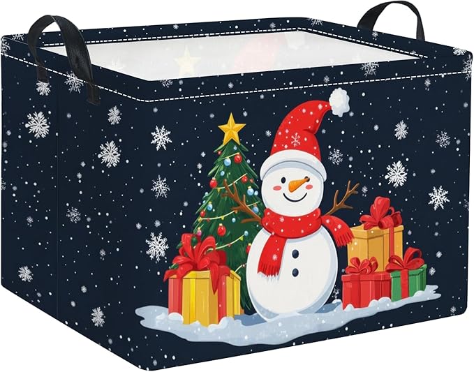 TIBAOLOVER Rectangular Christmas Basket Trick or Treat Spooky Boo Basket with Handles for Women Girls Cute Storage Bin Organizer(Snowman)
