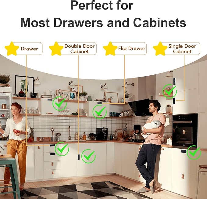 Smart Cabinet Lock with Fingerprint and Passcode eLinkSmart RFID NFC Child Safety Lock with APP Perfect for Liquor File Drawers Locker Cupboard Closets No Drilling Fix All Thickness