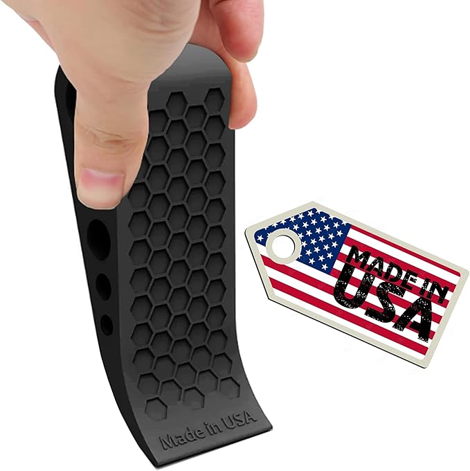 Door Stoppers for Bottom of Door Premium Floor Rubber Door Stop Wedge Made in USA Heavy Duty Honeycomb Design for Carpet, Tile, Ideal for Home, School, Commercial, Black 2-Pack
