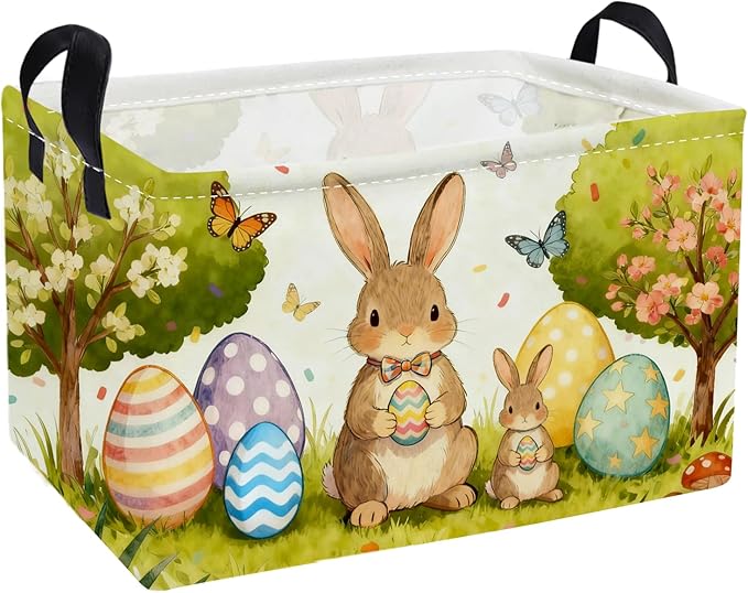 Essme Rectangular Easter Basket, Kids Storage bin Organizer with Handles for Easter Decor,Shelf Basket,Toy Organizer,Easter Baskets.(Cute Easter Basket)