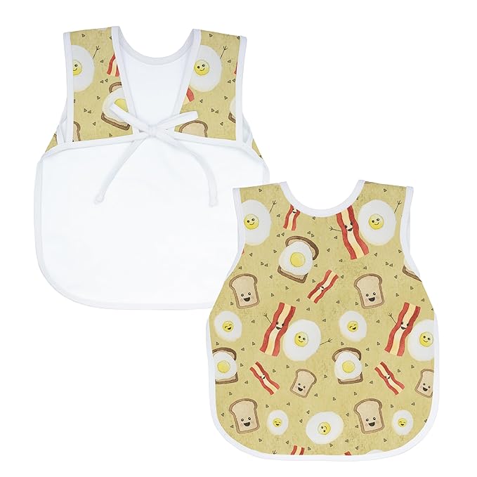 BapronBaby Eggs & Bacon Bapron - No Neck Tie Safer Bib for Baby & Toddler - Soft Waterproof Stain Resistant - Machine Washable - Sz Preschool 3-5yrs