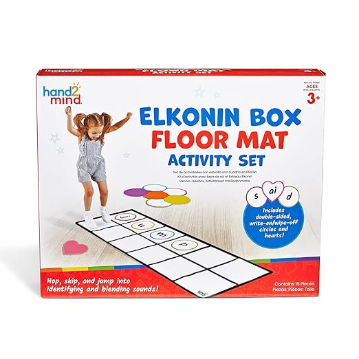 hand2mind Elkonin Box Floor Mat Activity Set, Phonemic Awareness, Phonics Games, Science of Reading Classroom Materials, Toddler Gross Motor Toys, Kids Active Play, Preschool Classroom Must Haves