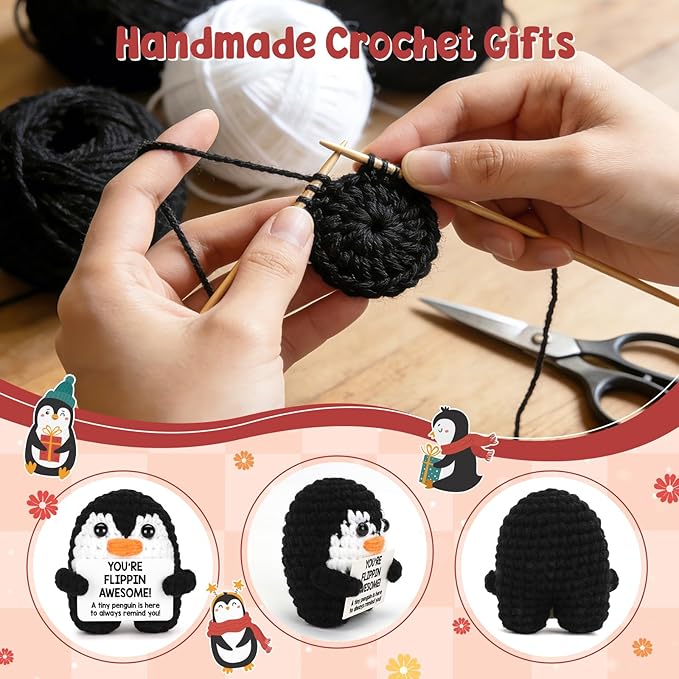 Mini Positive Crochet Penguin Birthday Gifts for Women, Funny Mothers Day Graduation Brithday Gifts for Women Men Boys Girls, Inspirational Appreciation Gifts for Adult Kid Teen Coworker Friend Decor