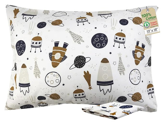ZPECC Toddler Pillow with Pillowcase - 13x18 Organic Cotton Hypoallergenic Kids Pillow, Baby Essentials for Travel Crib Daycare Stroller (Intended for Age 2 and up) Universe