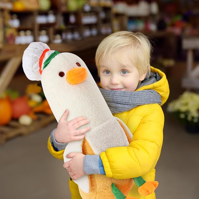 PEACH CAT Cute Banana Duck Stuffed Animal Long Banana Chef Duck Plush Pillow for Girls and Boys White 27.5"