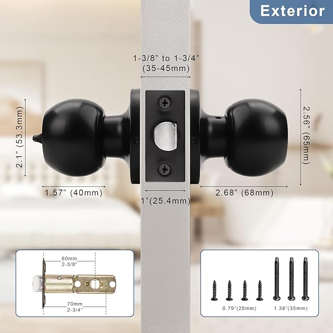 Knobonly 10 Pack Privacy Door Knobs Matte Black, Keyless Door Knobs Interior for Bedroom and Bathroom, Round Door Handles Stainless Steel, Classic Design