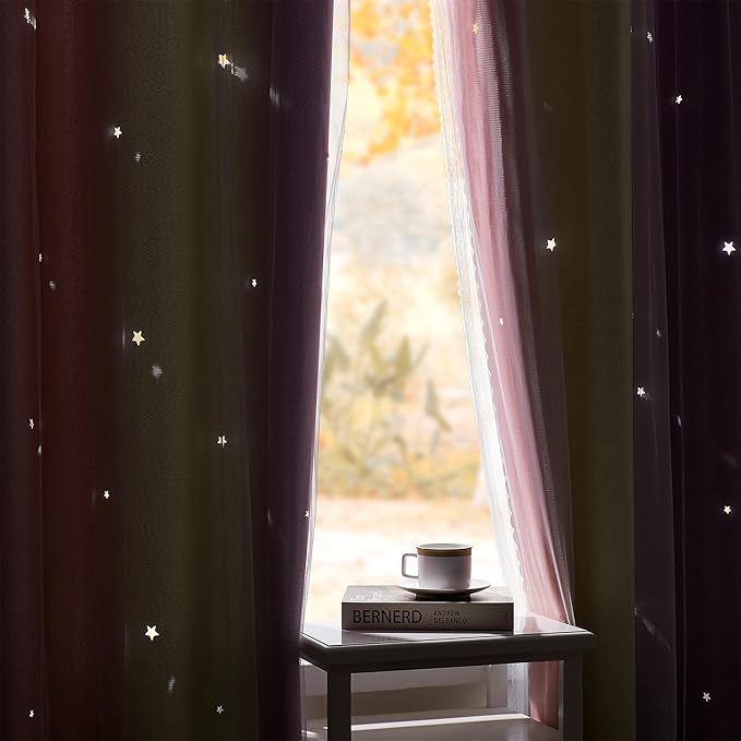 XiDi Curtains for Bedroom Decor, Rainbow Pink PurpleYellow52/45/1