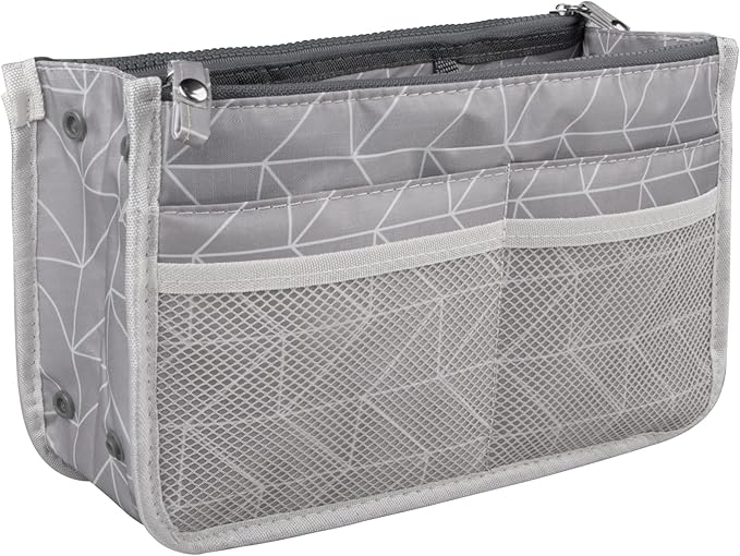 Vercord Updated Purse Handbag Organizer Insert Liner Bag in Bag 13 Pockets Lighr Grey Small