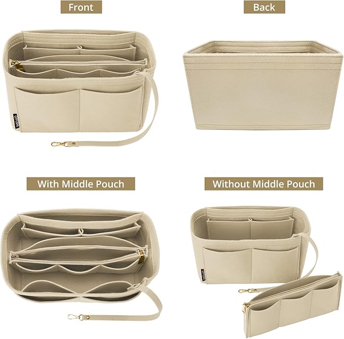 OPPOSHE Purse Organizer Insert for Handbags, Softened Felt Bag Insert Organizer for Tote, Compatible with LV, Coach, MK, Kate Spade, Goyard, Longchamp (Beige, Slender Large)