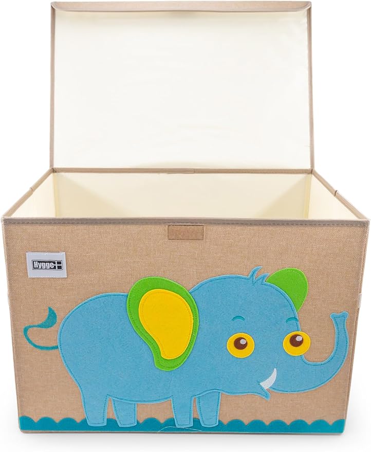 HYGGE + Animial Toy Storage Bin with Lid 20.8" x 13" x 13" Durable fabric & lightweight design. Great for storing toys, books, linens, games, clothing, baby products & more! (Elephant)