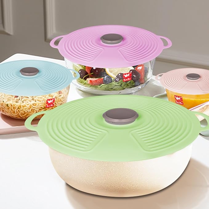 MIWOGA 5 Pack Silicone Lids for Bowl, Microwave Splatter Cover, 5 Sizes Reusable Heat Resistant Suction Lids Fits, Bowls, Plates, Pots, Pans, Skillets, Stove Top, Cups, Oven, Fridge Dishwasher Safe