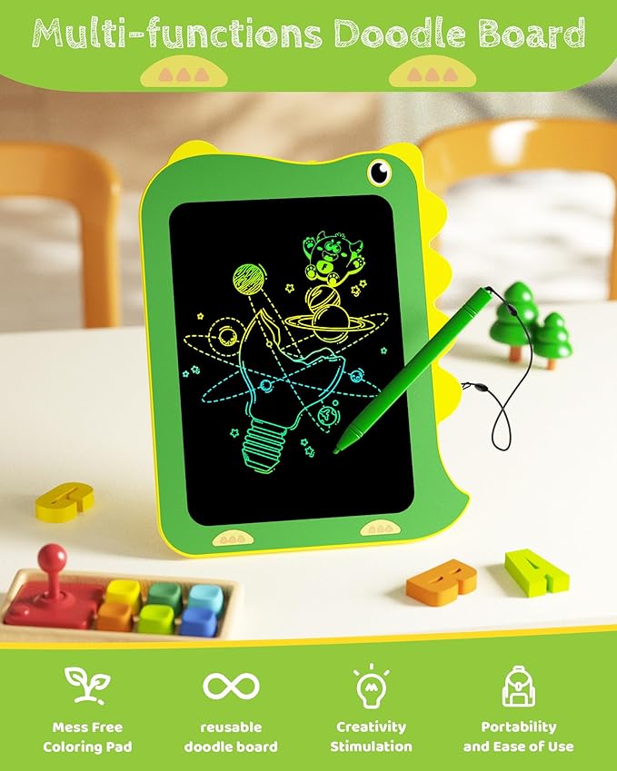 TEKFUN Toddler Boy Toys, 2 Pack LCD Writing Tablet for Kids, Doodle Board Dinosaur Toys, Travel Essentials Toys for 3 4 5 6 Year Old Boys Girls, Easter Birthday Christmas Gifts (8.5inch Green&Pink)