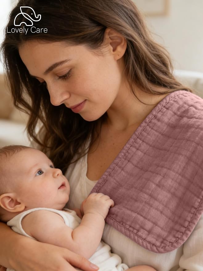 Lovely Care 12 Pack Muslin Burp Cloths 100% Cotton Muslin Cloths Large 20''x10'' Extra Soft and Absorbent Baby Burping Cloth - Warm Clay