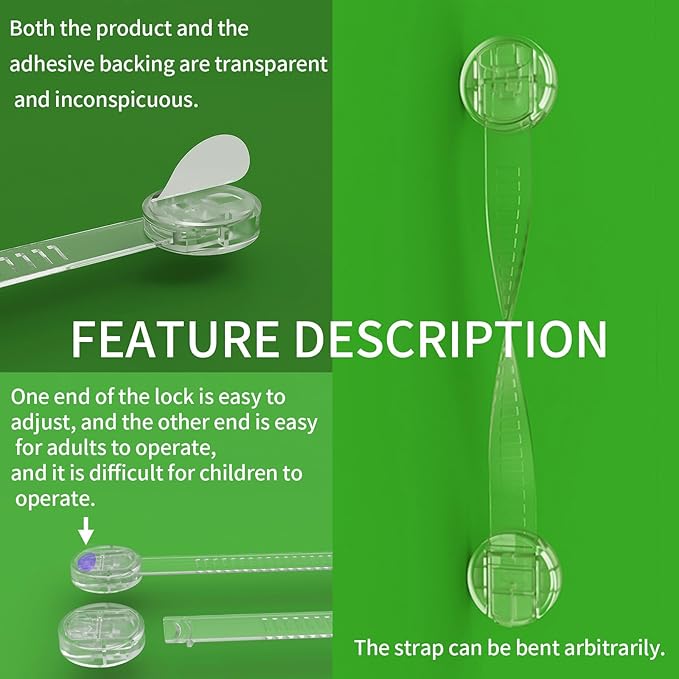 Snowharp Baby Proof Cabinet Locks, Safe Quick and Easy Transparent Drawer Door Latches, Adjustable No Drilling Child Safety Cabinet Straps for Fridge, Oven, Dishwasher, Toilet Seat (L, Count, 6)