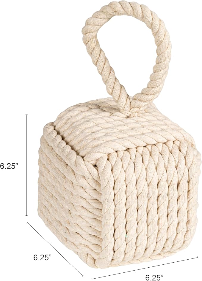 Creative Co-Op Nautical Rope Knot Decorative Cotton Door Stop, White