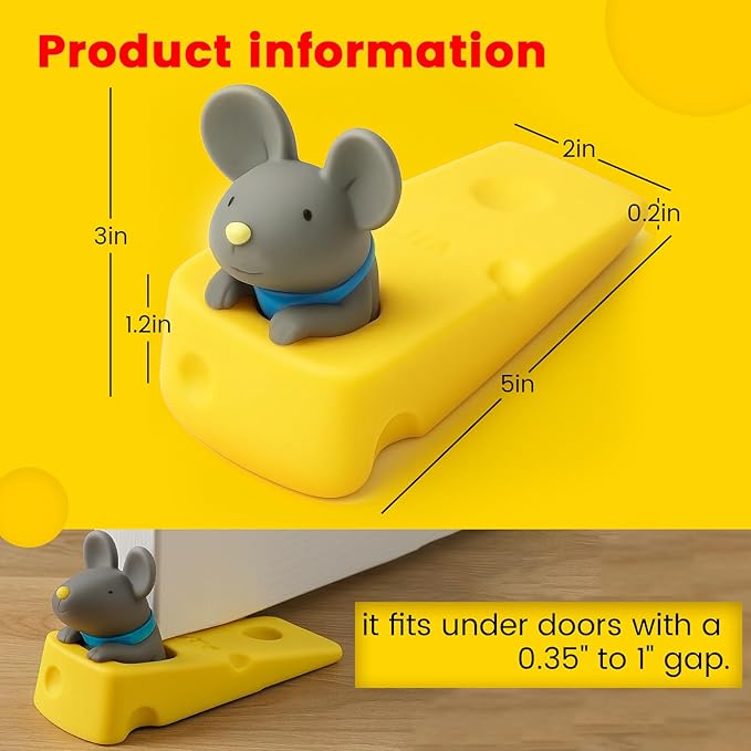 DomeStar Cute Mouse Stopper, Gray Mouse Door Stop Decorative Animal Doorstop Door Wedge