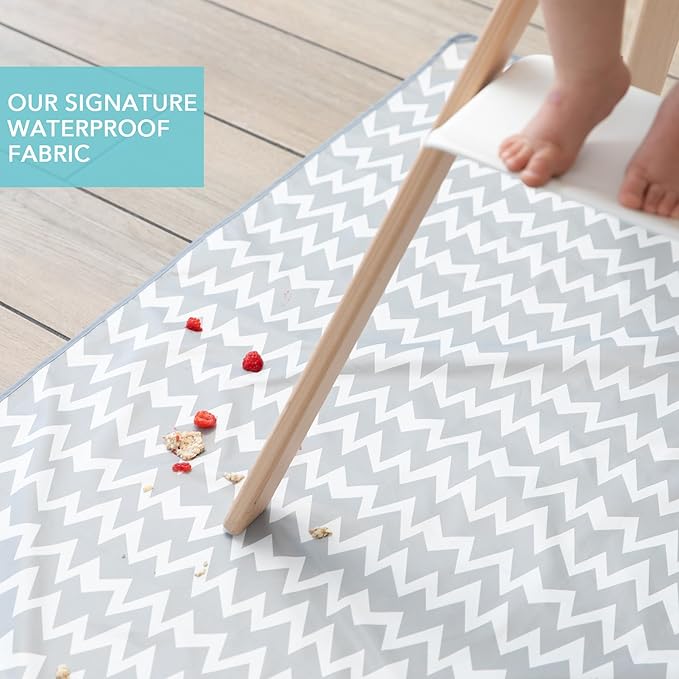 Bumkins Baby Splat Mat for Under High Chair, Babies Toddlers Eating Mess Mat, Waterproof Reusable Cloth for Arts and Crafts, Playtime Mat for Kids, Floors or Tables, Fabric 42inx42in, Gray Chevron