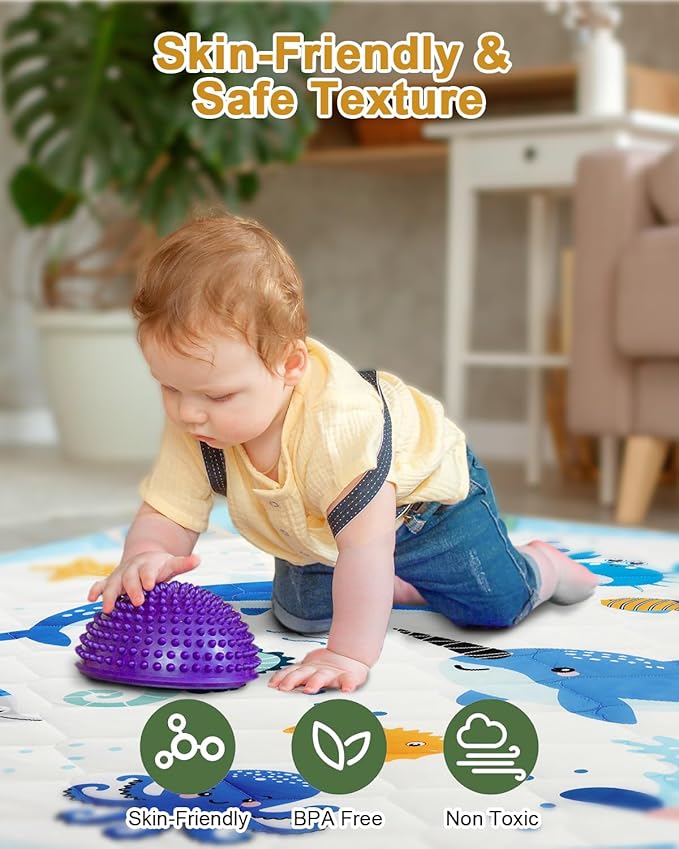Premium Foam Baby Play Mat 50x50, 4 Developmental Zones Play Mat with Removable & Machine Washable Cover, Extra Thick Padding Playpen Mat, Easy to Clean for Infants, Toddlers & Babies