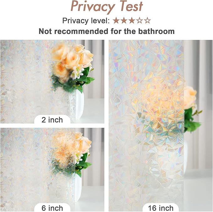 Haton Window Privacy Film, Stained Glass Rainbow Film Decorative Window Clings, Static Cling Sun Blocking Stickers Decals Coverings Tint for Home Heat Control, Non-Adhesive 17.5" x 157.4"