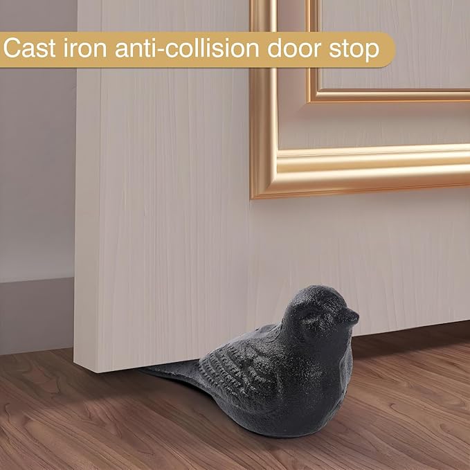 Cast Iron Door Stop Heavy Door Stopper Solid Metal Wedge for Indoor Outdoor Use Cute and Durable Doorstop (Black Bird, 1Pack)