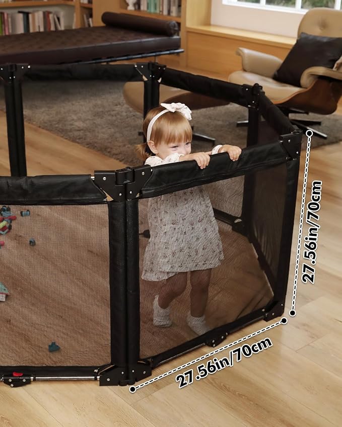 Dearlomum Extra Wide Gate Playpen with Heat-Resistant Mesh, 3 Panel Foldable Fence, Indoor/Outdoor Safety Barrier, Dog Playpen & Fireplace Gate, Black