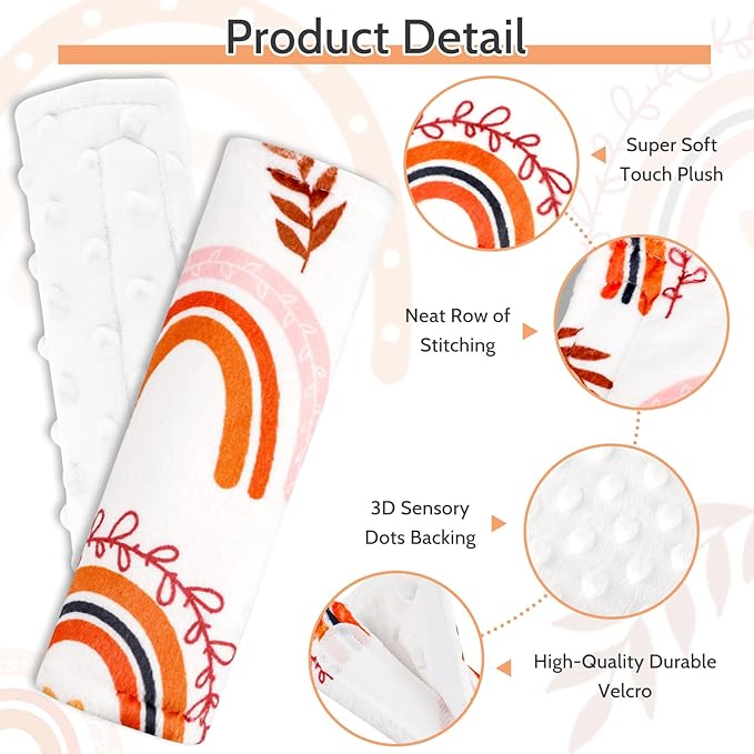 Pea Pod Baby Car Seat Strap Cover 2 Pack Rainbow Car Seat Straps Shoulder Pads, Seat Belt Cushions Pads for Infant Car Seats, Stroller, Pushchair