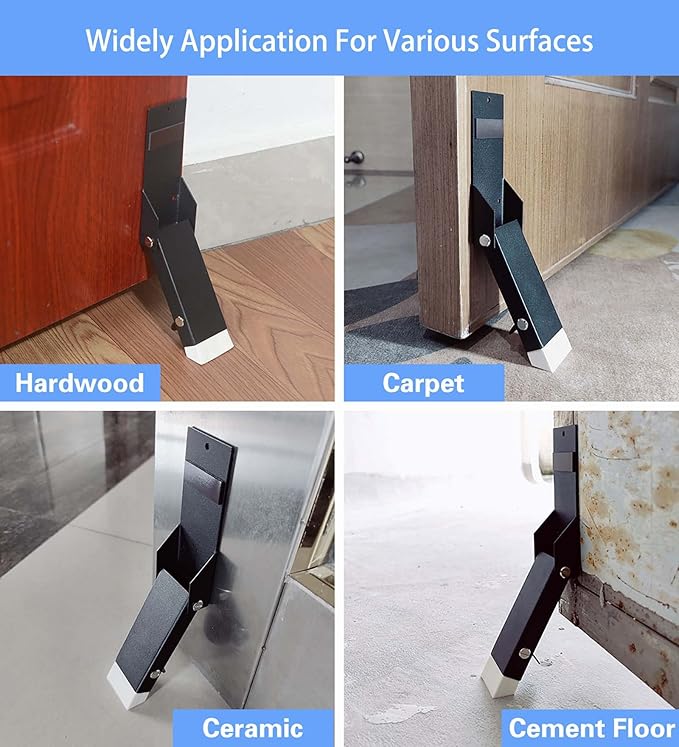 Self Adhesive Door Stoppers for Bottom of Door, No Drilling Door Stop Hold Door Open, Doorstop Holder with Rubber Tip, One Touch Kickdown Door Stop, Doorstopper Door Wedge, 2 Pack