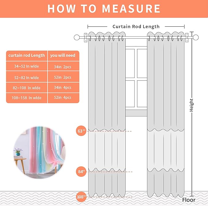 XiDi Girls Room Decro, Blackout Curtains for Kids Bedroom,Colorful Rainbow Style, Unicorn Wall Decor Ombre Curtains, Princess Room 63 Inches Long Pink/Blue