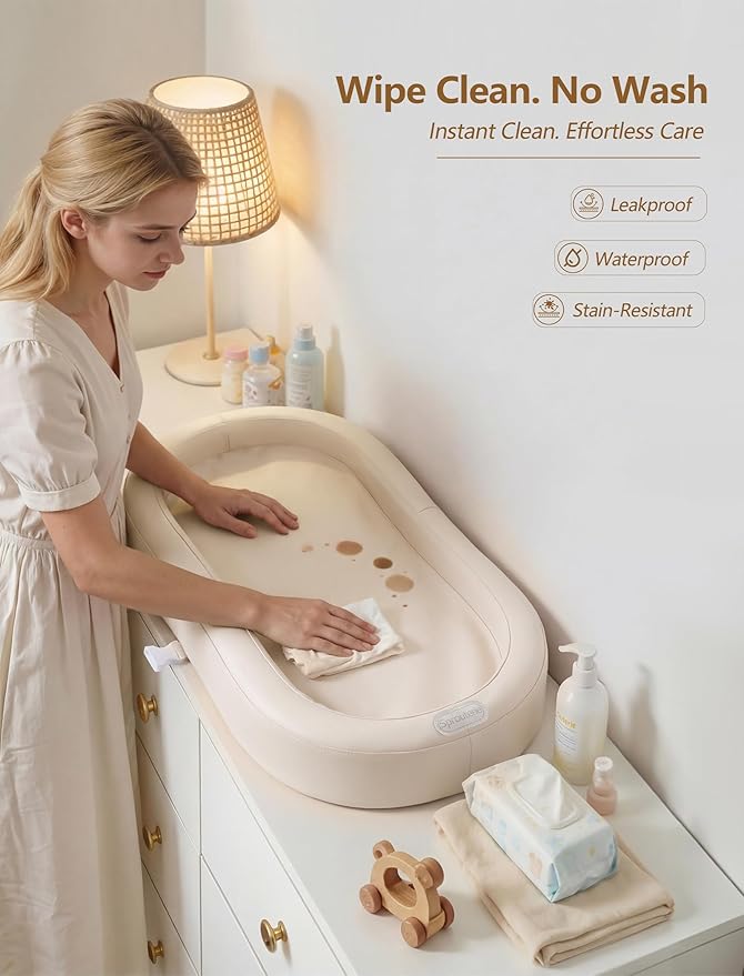Wipeable Baby Changing Pad, Changing Pad Babies for Dresser Waterproof Standard Size in 30.7” * 15.7” for Diaper Changing on Table (Oatmeal)
