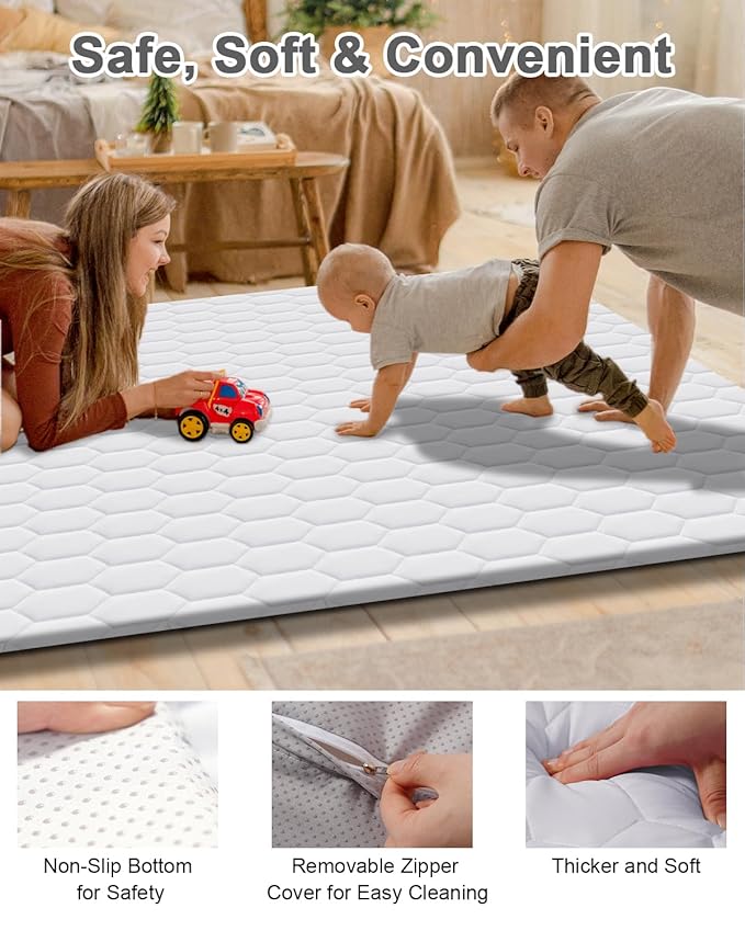 TINYHARBO Premium Foam Baby Play Mat 71" x 59" with Removable Cover, Extra Extra Thick Padding Playpen Mat, Non-Slip Floor Mat, Stylish & Easy to Clean for Crawling Baby, Infants & Toddlers, Grey