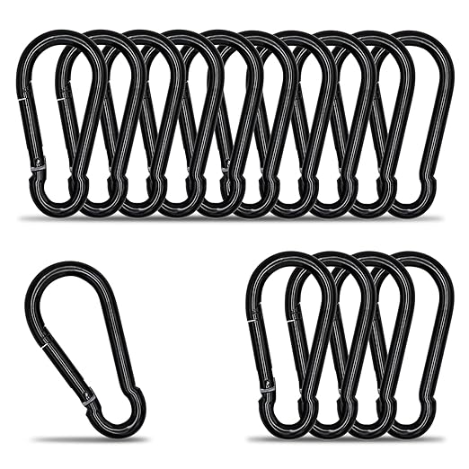 KINLINK 15 Pack Black Carabiner Clip, 3.15 inch Heavy Duty Spring Snap Hook, Small Caribeener Clips for Outdoor Camping, Swing Set, Hammock, Hiking Travel, Fishing, Quick Link Keychain