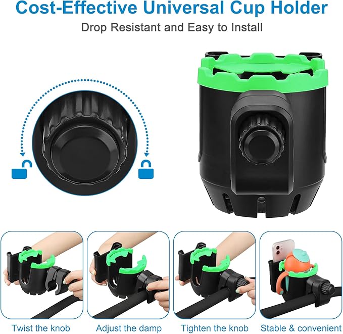 Accmor Stroller Cup Holder with Phone Holder, Universal Cup Holder, 2-in-1 Cup Phone Holder for Stroller, Bike, Walker, Wheelchair
