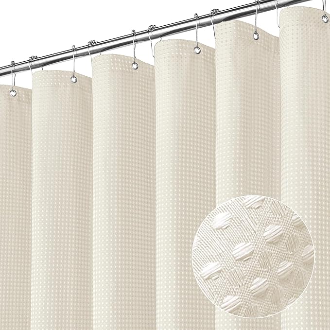 MitoVilla Ivory Modern Shower Curtain Set, Cream Waffle Fabric Shower Curtains for Luxury Bathroom Decor, Neutral Beige Waffle Hotel Cloth Shower Curtain, Beige/Cream, 72 x 72