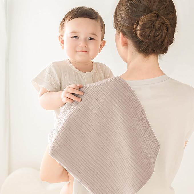 Susurration Muslin Burp Cloths Baby Washcloths 5 Pack, 100% Cotton Large 23.6 * 23.6 inch Extra Soft and Absorbent Baby Burp Cloths, Baby Essentials Gifts Registry-Brown&Green