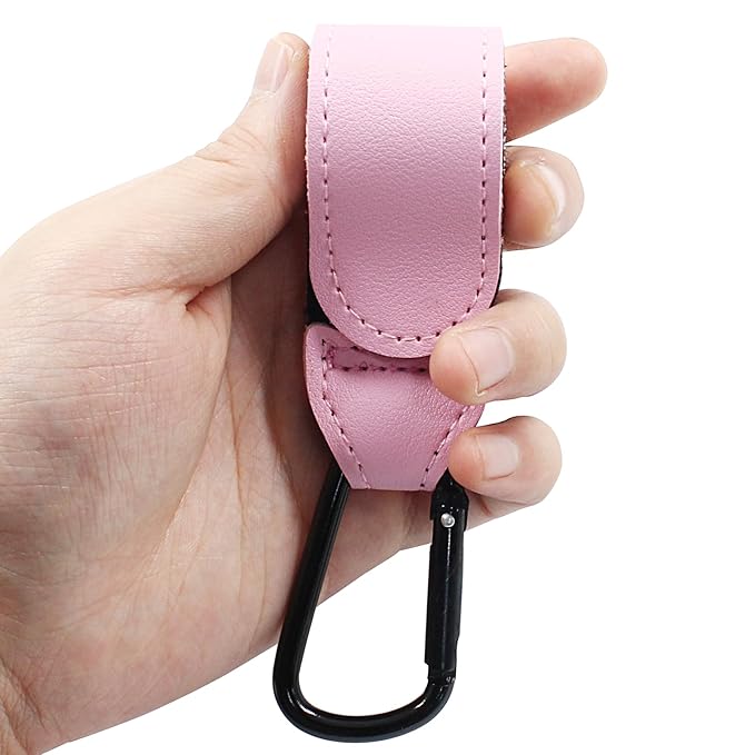 2 Pcs Stroller Hooks for Diaper Bag - Durable Leather Stroller Straps Diaper Bag Hooks - Stroller Clips for Stroller Wheelchair Shopping Carts - Pink