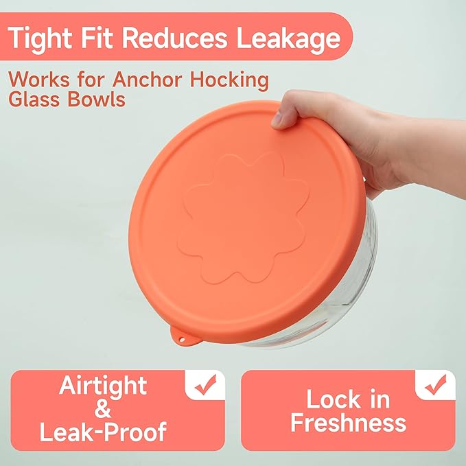 LUVCOSY 2 Cup 4 Cup Silicone Replacement Lids Storage Cover for Anchor Hocking Glass Bowls (Container not Included) 4 Pack Microwave, Dishwasher and Freezer Safe