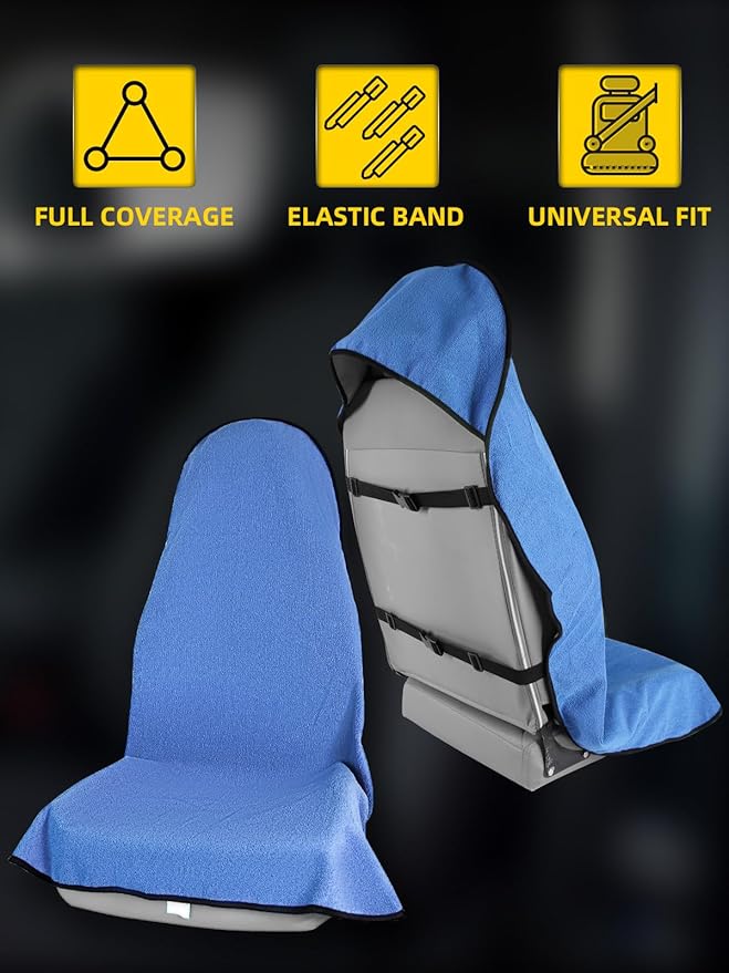 ZIMABLUE Towel Seat Cover - Waterproof Terry Cloth Front Seat Protector for Gym and Beach, Sweat-Absorbent, Non-Slip(Blue,1 Pack)