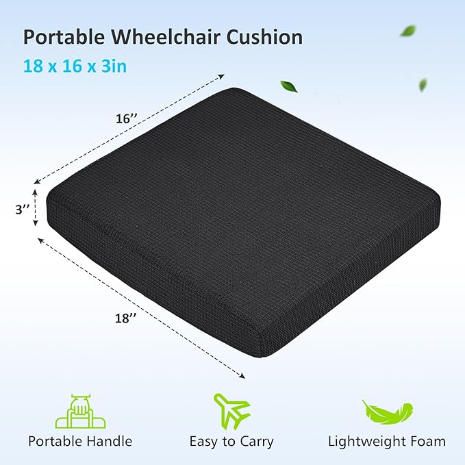 HAVARGO Washable Wheelchair Seat Cushions–Easy Maintenance Wheelchair Cushion That Reduces Caregiver Workload–Patented Anti-Sag Design with Anti-Slip Cover for Improved Comfort on Lower Back& Tailbone