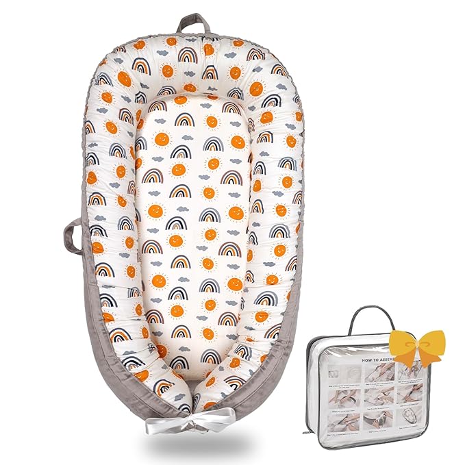 Baby Lounger-Breathable and Soft Organic 100% Cotton, Portable Infant Lounger with Removable Lounger Cover, Floor Lounger for Newborn - Ao Rainbow