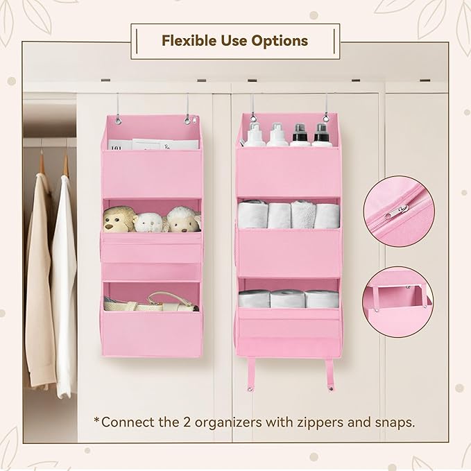 GRANNY SAYS Over The Door Organizer, 6-Shelf Detachable Behind The Door Storage with 8 Pockets, Waterproof Anti Tilt 40lb Large Capacity Hanging Shelf for Nursery, Bedroom, Kids Room, Pink