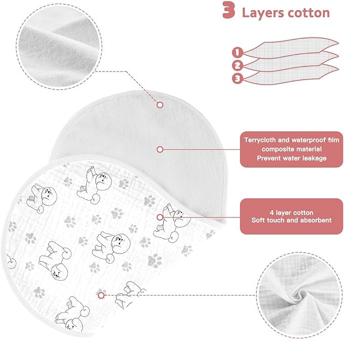 Qinllo 1 Pack Muslin Burp Cloths Cute Bichon Dog White Cotton Baby Burp Cloths Soft Burping Cloth Absorbent Spit Up Rags for Newborn Must Haves 22x11 Inch
