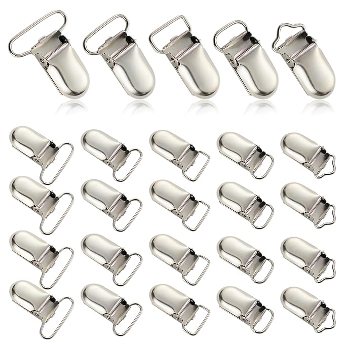 25 PCS Baby Girl Pacifier Metal Clip DIY Suspender Clips for Stroller Toy Straps Bibs Fasteners Supplies Garters Crafting Making Hardware Bulk (5-Styles, Silver)