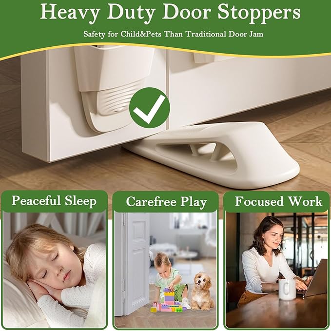 Fursafe&Q Rubber Door Stoppers for Bottom of Door, Door Stop Wedge with Holder, Heavy Duty Doorstops 8 Pack, Wall Protector for Home & Office & School & Commercial Doorstop Keep Open Stack White